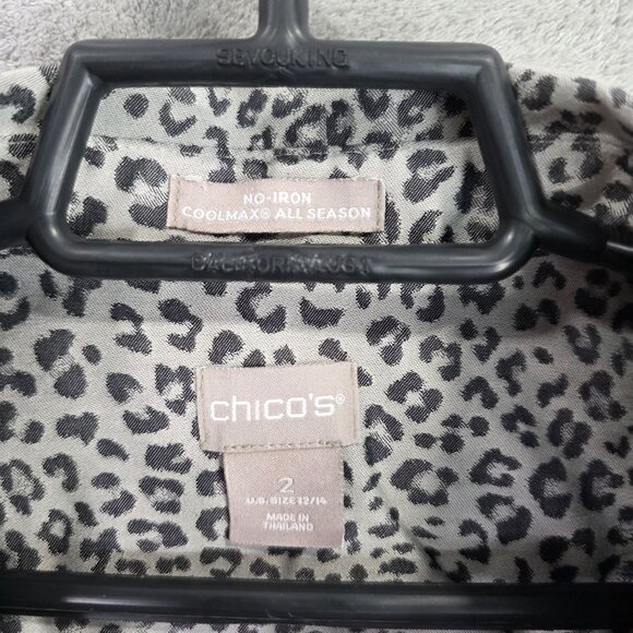 Womens Chicos Leopard Print Shirt Button Up Coolmax No Iron Cotton Blend Size 2 - Picture 2 of 7